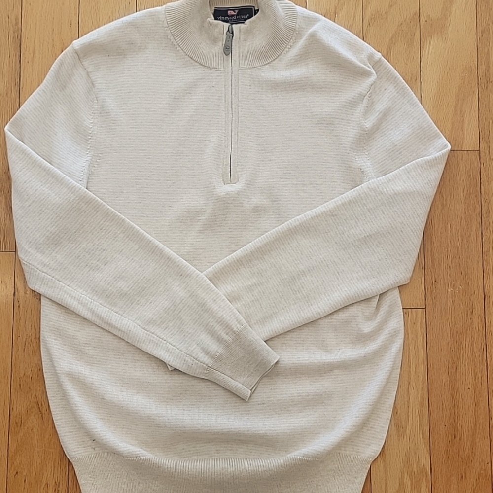 Mens vineyard vines oatmeal quarterzip in lightweight cotton/cashmere blend sz s